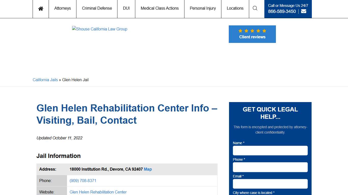 Glen Helen Rehabilitation Center Info – Visiting, Bail, Contact